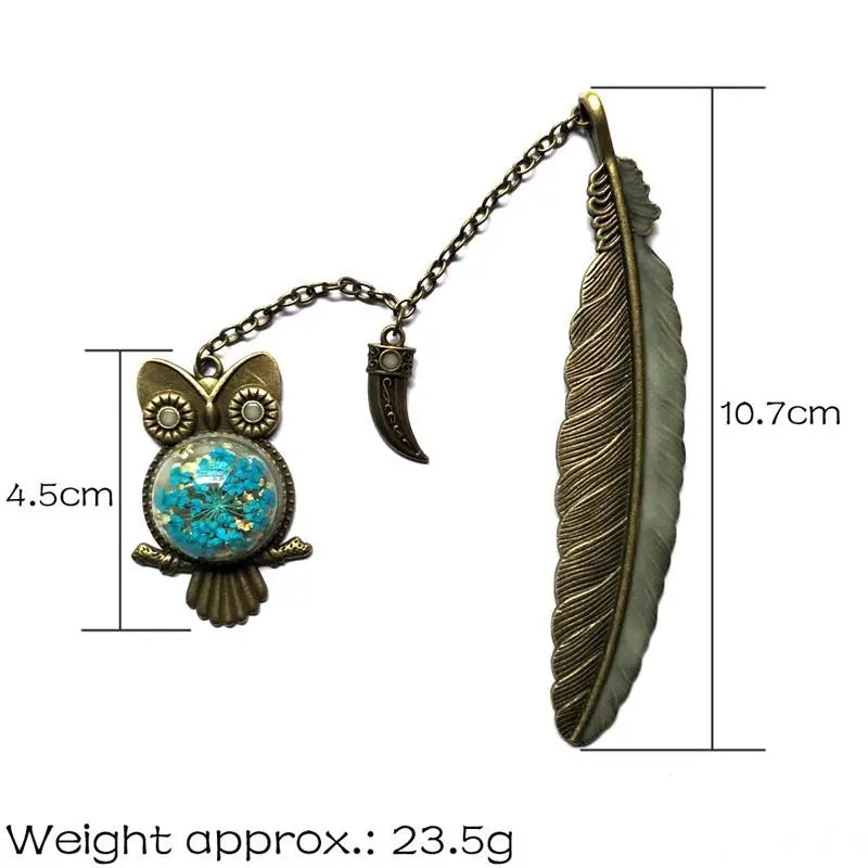 Cute Feather Owl Heart Leaf Star Wolf Teeth Antique Metal Glow Handmade Bookmark for Teachers Gift