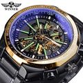 Winner Automatic Watches Men Gold Stainless Steel Mechanical Wristwatch Waterproof Skeleton Luminous Man Clock Relojes Hombre