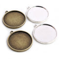30mm Inner Size Antique Silver Plated and Bronze Classic Double Side Cabochon Base Setting Charms Pendant Tray
