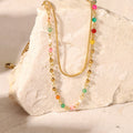Jewelry Gift Waterproof Link Chain 18k Gold Plated Stainless Steel Necklace with Colorful Charms and Crystal Rhinestone