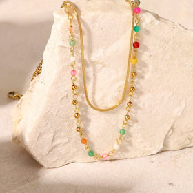 Jewelry Gift Waterproof Link Chain 18k Gold Plated Stainless Steel Necklace with Colorful Charms and Crystal Rhinestone