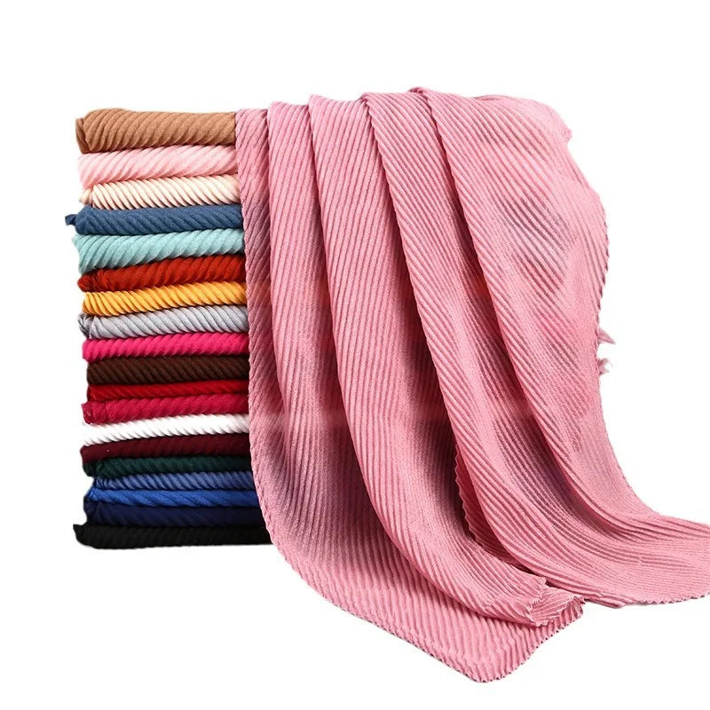New Design Pleated Viscose Cotton Arabic Head Scarf for Women TR Cotton Crinkled Long Shawls Stoles Crumpled Cotton Scarf Hijab