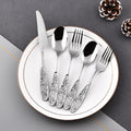Stainless Steel Flatware Set with Retro Carved Flower Handle