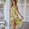 Women Maxi Boho Halter Chiffon Slim Leisure Sleeveless Summer Beach Floral Casual Dresses