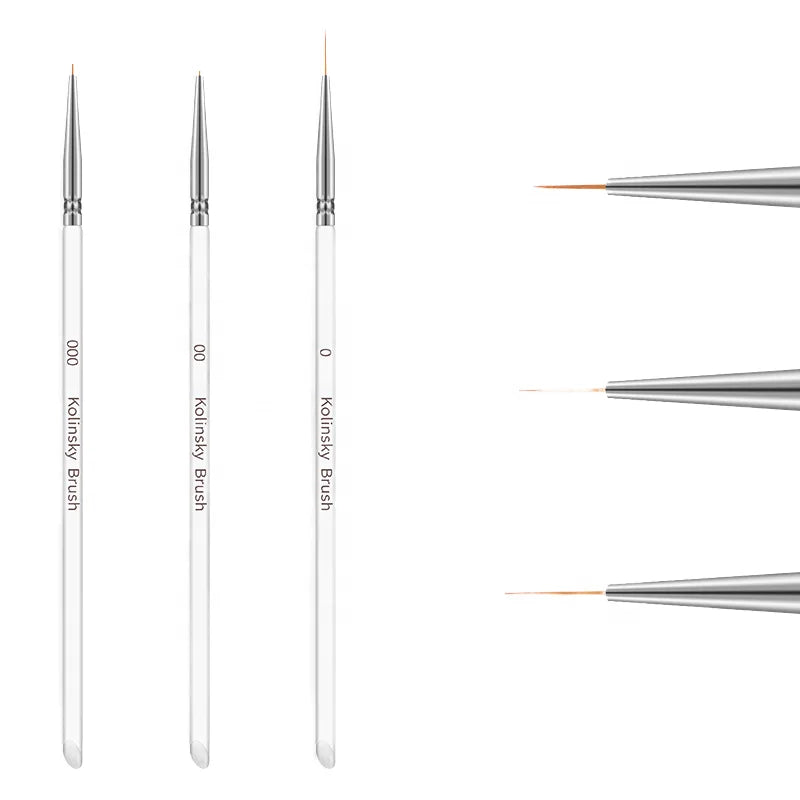 3Pcs/Set Crystal Fine Liner Brush Nail Art Striping Brushes Thin Line Nail Brush Detail Painting Pen Gel Nail Painting Tools