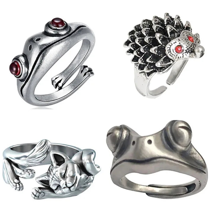 Newest Design Jewelry Silver Plated Retro Frog Rings Personality Old Animals Toad Rings for Male and Female