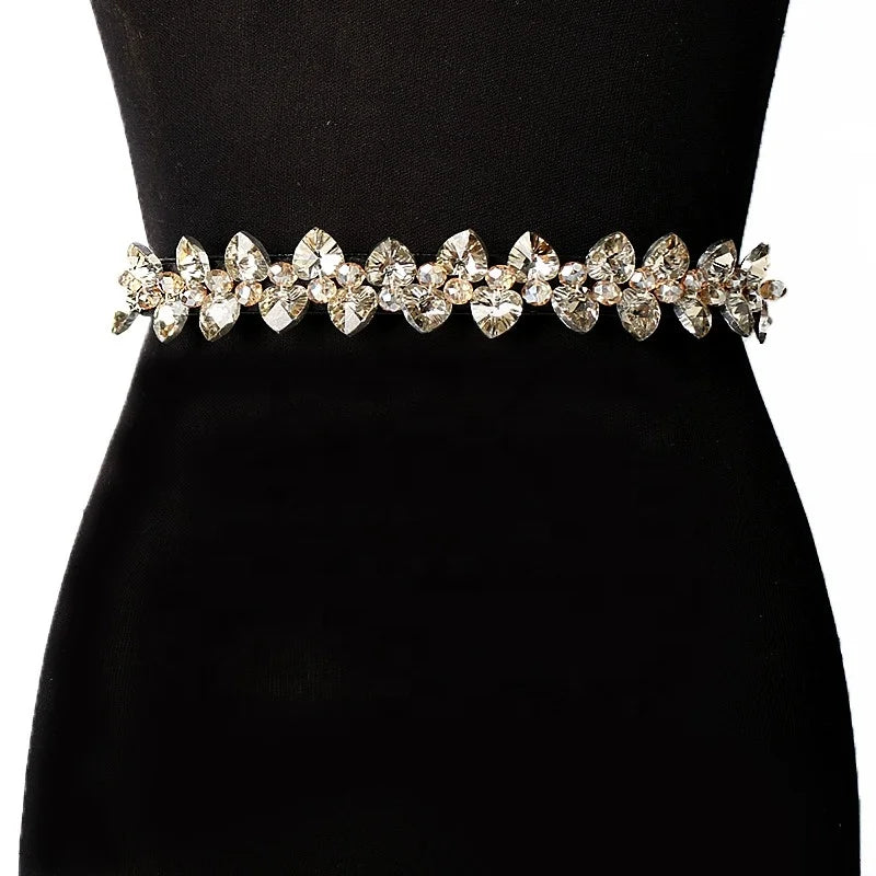 Fashionable Women's Spaghetti Belt with Diamond Rhinestone Decoration Elastic Waistband and Alloy Buckle for Costume
