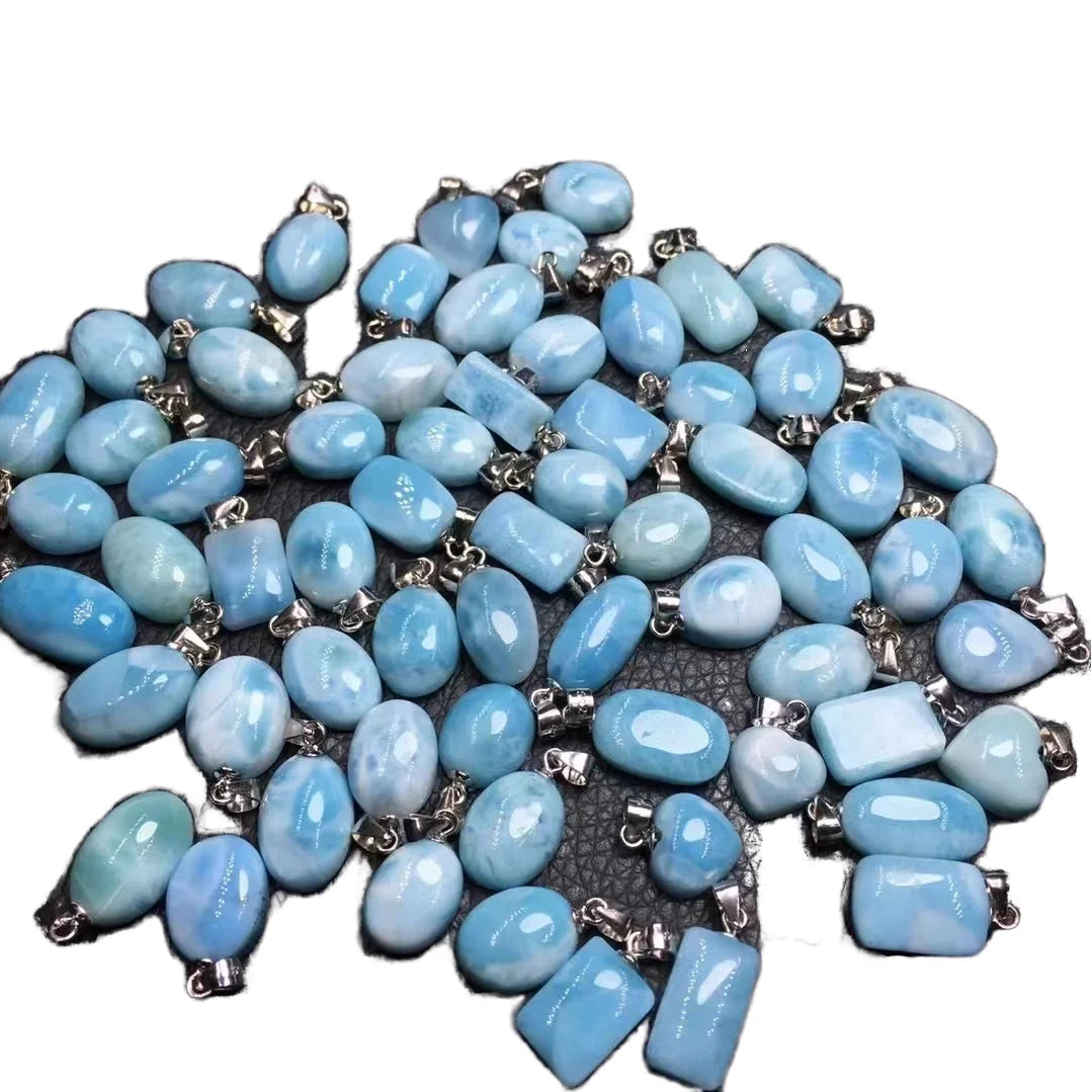Wholesale S925 Silver Buckle Inlay Pendant Natural Sea Grain Stone Asscher Cut Sky Blue 6mm Agate Exquisite Elegant Sweet