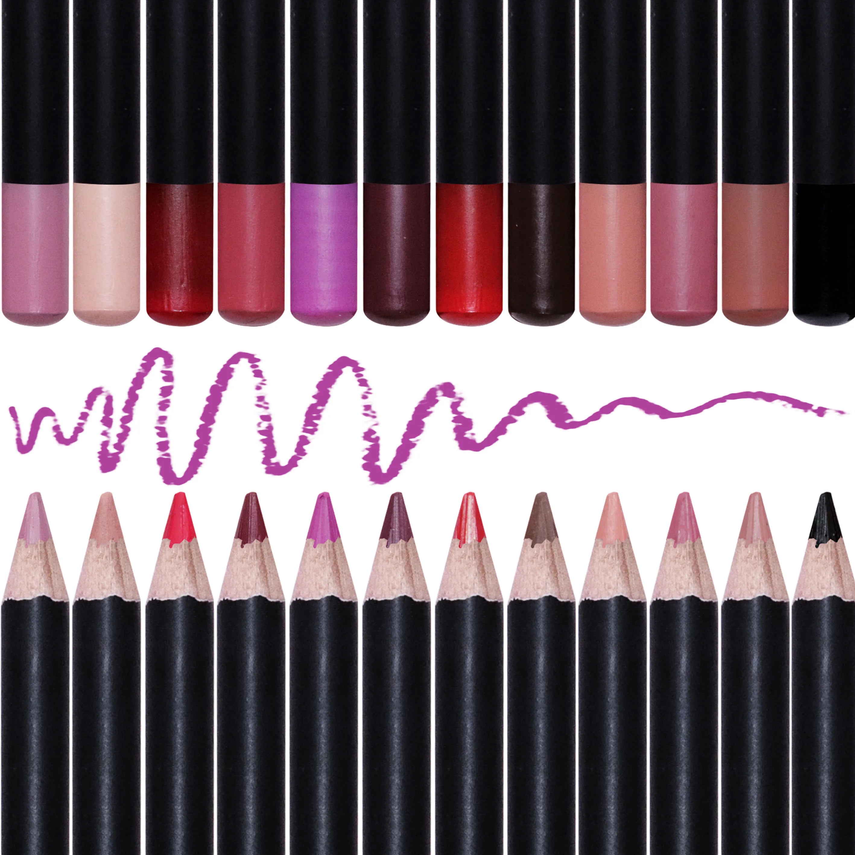 Wholesale All-Color Waterproof Lip Liner Pencil Custom Logo Private Label Nude Brown Long Lasting Eye Liner Usage Stock