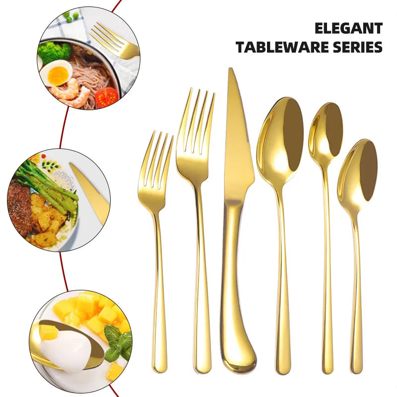 Exquisite Stainless Steel Dinnerware Set Long Handle Ins Wind Home Western Steak Knife Dessert Spoon Titanium Cutlery Wind Set"