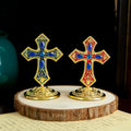 HT Orthodox Church Product Supplier Colored Enamel With Gemstone Church Home Decor Table Stand Religion Ritual Cross