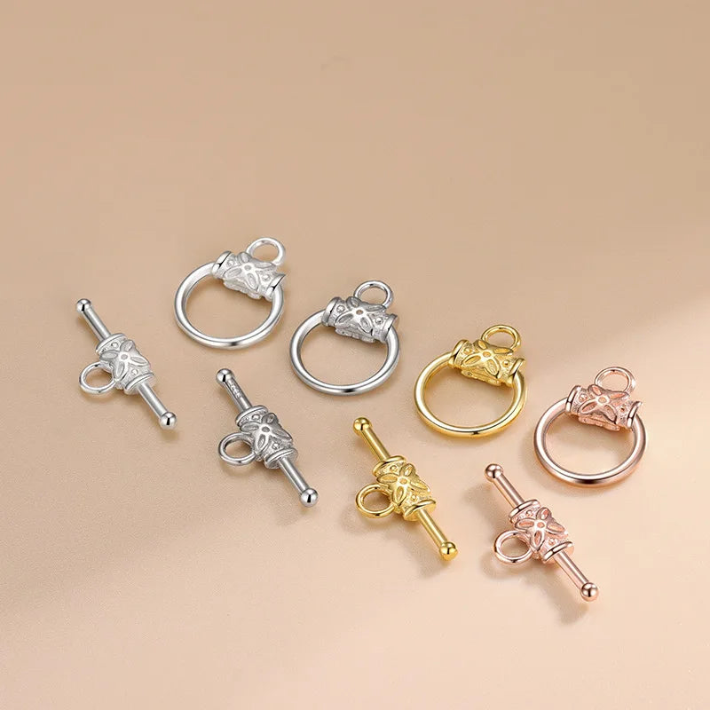 Wholesale 925 Sterling Silver Accessory Toggle Clasp Unique Carved Flowers Patterns OT Clasp for Jewelry Chain Making