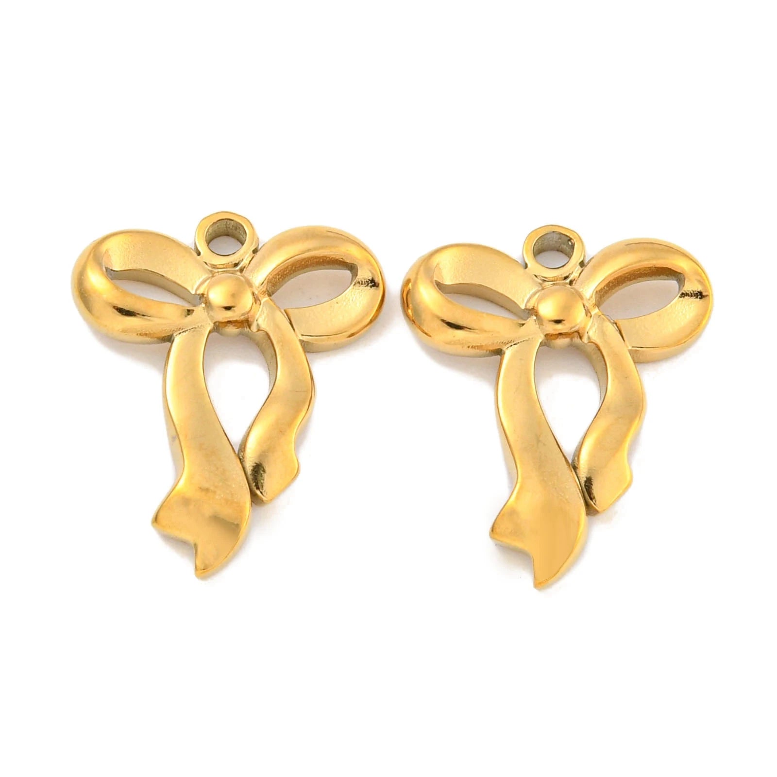 Pandahall 20pcs Real 18K Gold Plated 304 Stainless Steel Pendants with Classic Bowknot Charm for Children
