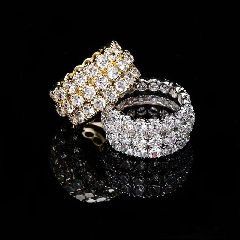 Hip Hop Accessory with Three Rows of Large Zircon Rings Fashionable and Trendy with Personalized Design