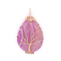 2026 Natural Stones Chakra Necklace Pendant Tree of Life Wire Wrapped Pink Agate Water Drop Shape for Women Men Gifts