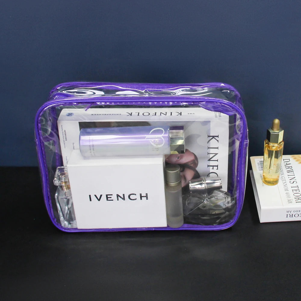 Custom Large Fashionable Portable PVC Zipper Cosmetic Bag Waterproof Clear Make-up Bags Transparent Travel Toiletry Washable Bag