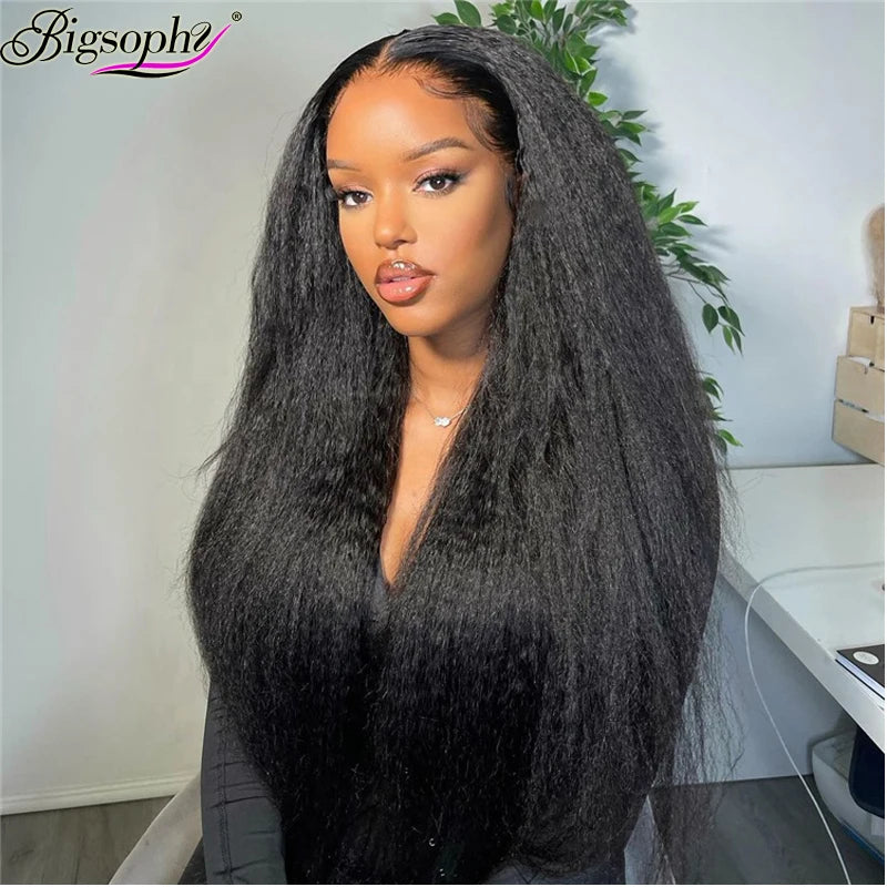 The Pure Yaki Human Hair WigLace Frontal Wig Black Kinky StraightAfro Human Hair Wig Virgin Hair Lace Wig Vendors