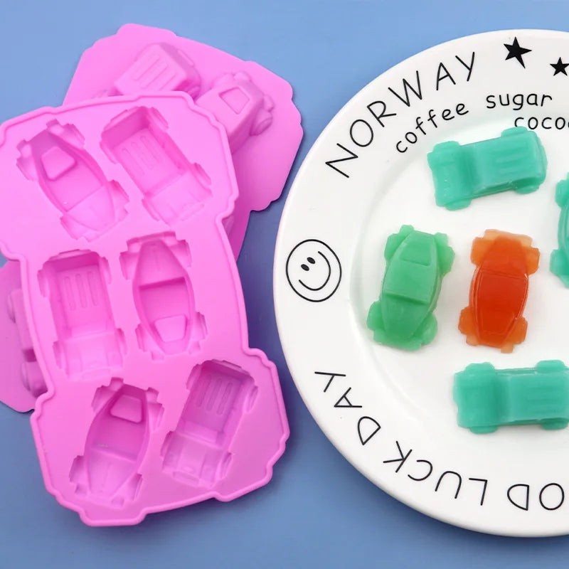 Hot Sale Kids Birthday Cake Decor Tool Car Truck Shape Silicone Cake Mould 6 in 1 Creative Sports Car Silicone Mold