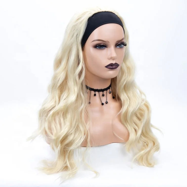 Wholesale Trending Designer Kinky Curl Blonde Curly Synthetic Silk Base Headband Wigs Natural Elastic Hair Bands Attached