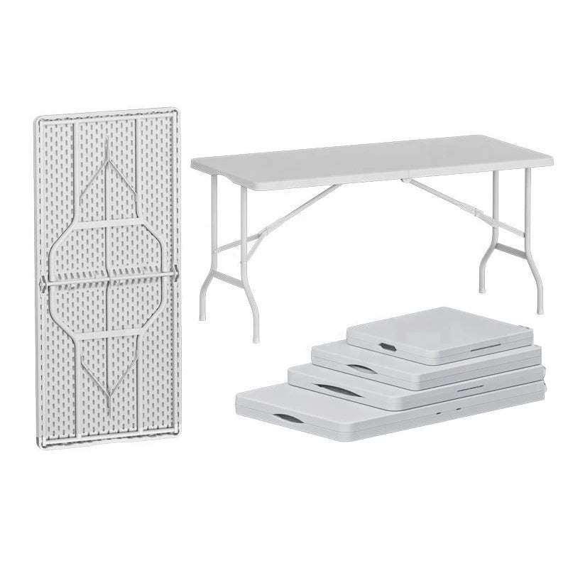 Wholesale Custom Modern Camping Portable Table Lightweight Rectangle HDPE Plastic Folding Camping Wedding Banquet Dining Table