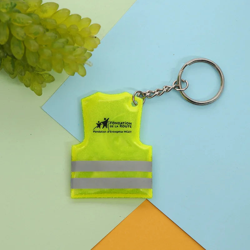 Pvc Uniform Shape Plastic Lime Green Reflective Keychain with Ring