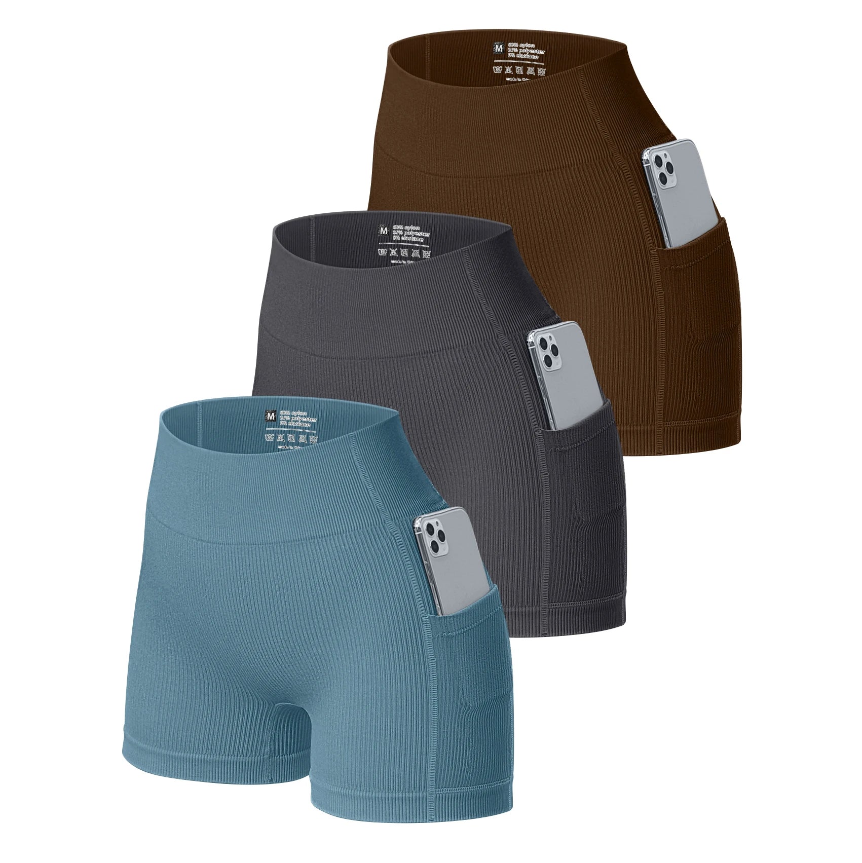 Women 3 Piece Active Wear Gym Shorts With Pocket Fitness Apparel Exercises Clothing Yoga Shorts