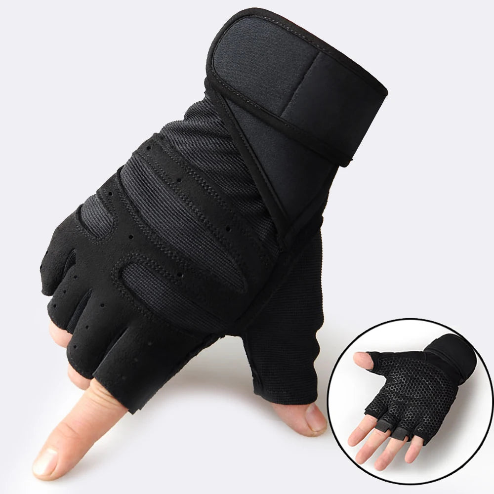 New Gym Fitness Boxing Weightlifting Half-Finger Gloves with Wrist Wraps Support Weight Lifting Wrist Wraps Wrist Support Gloves