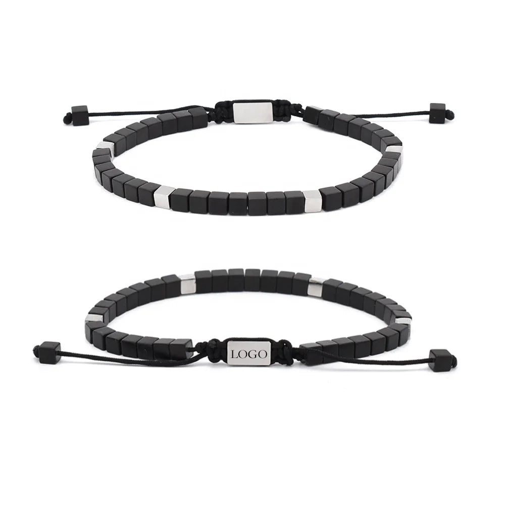 Men's Hematite Beads Bracelet Elastic Minimalist Macrame Fashion Jewelry Business Casual Adjustable Wholesale Trendy Accessories