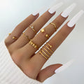 SC Hot Selling Adjustable Opening Knuckle Ring Fashion Gold Plated Finger Ring Simple 7pcs Wave Spring Pentagram Ring Sets Women