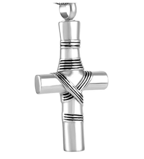 Vintage Cross Ribbon Ashes Pendant Cremation Urn Necklace Keepsake Memorial Stainless Steel Jesus Cross Human Holder Religious