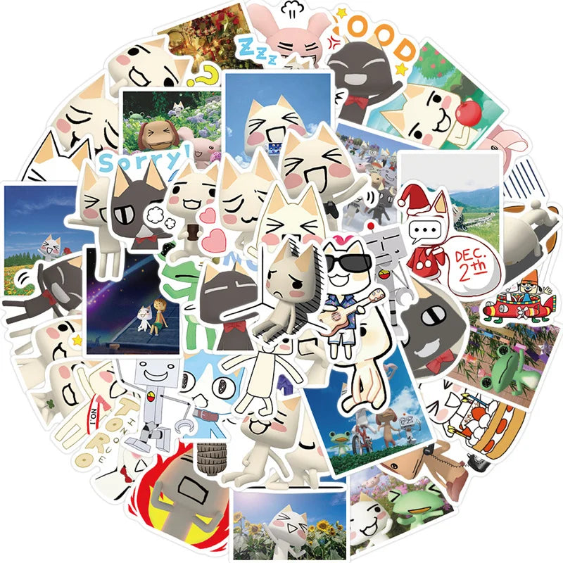 50Pcs Toro Inoue Cat Kawaii Stickers for Laptop Water Bottle Bike Skateboard Luggage Computer Snowboard Gifts for Kids Teens