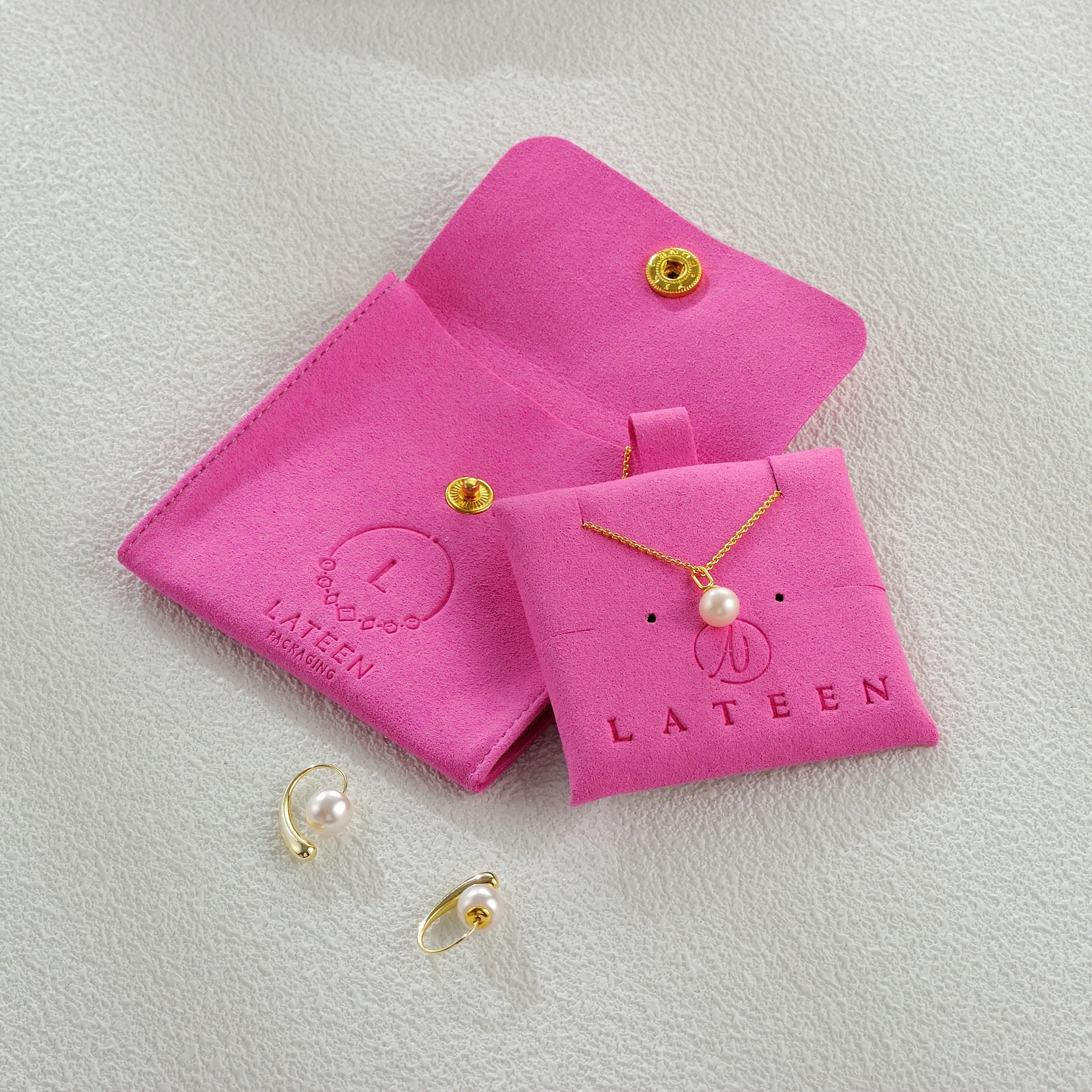 Hot Selling Custom Purple Pink Nude Beige Packaging Bag Pouch Luxury Velvet Jewelry Pouch Bag for Jewellery Chain With Button