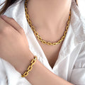 New Handmade Link Chains Necklaces 18K Gold Plated Square Stainless Steel Paperclip Chain Bracelets Jewelry Set