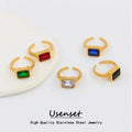 Women Non Tarnish Finger Jewelry 18K Gold Plated Stainless Steel Blue Clear White Cubic Zirconia Zircon Open Ring