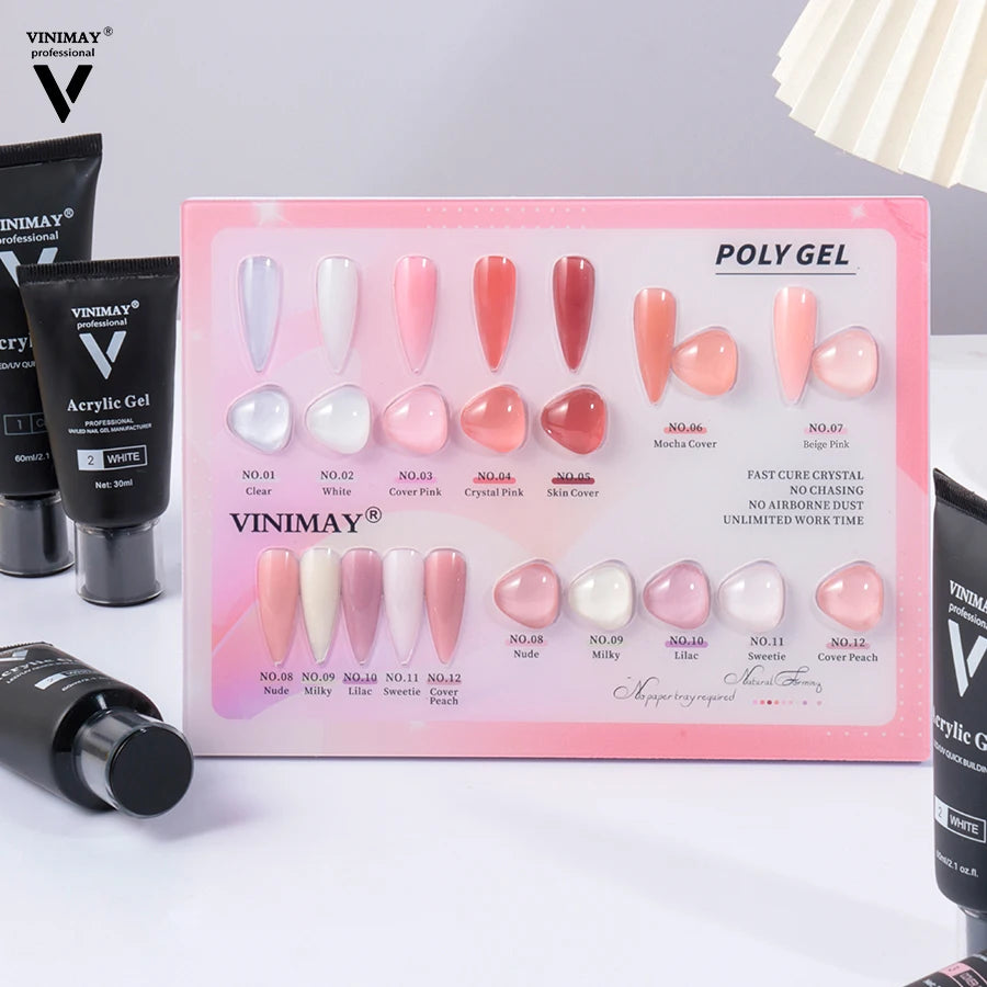 Vinimay 12 Colors 30ml Extension Acrylic Hard Gel Nails Fast Extension Without Paper Holder Gel Nail Polish Set Poly Gel Kit