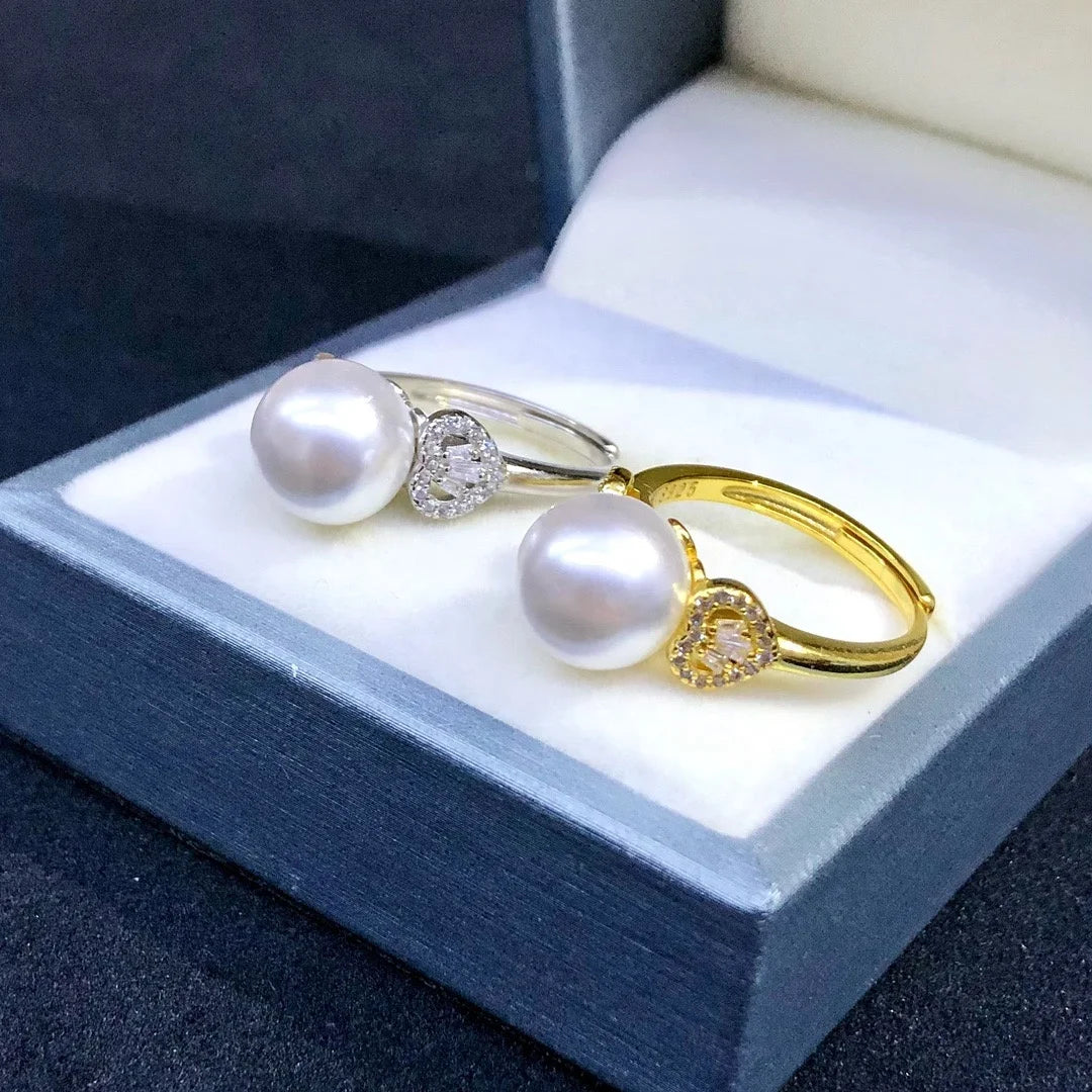 R1095 10-11mm Natural Freshwater Pearl Ring Accessory 925 Sterling Silver Adjustable Size Engagement Jewelry Ring for Women