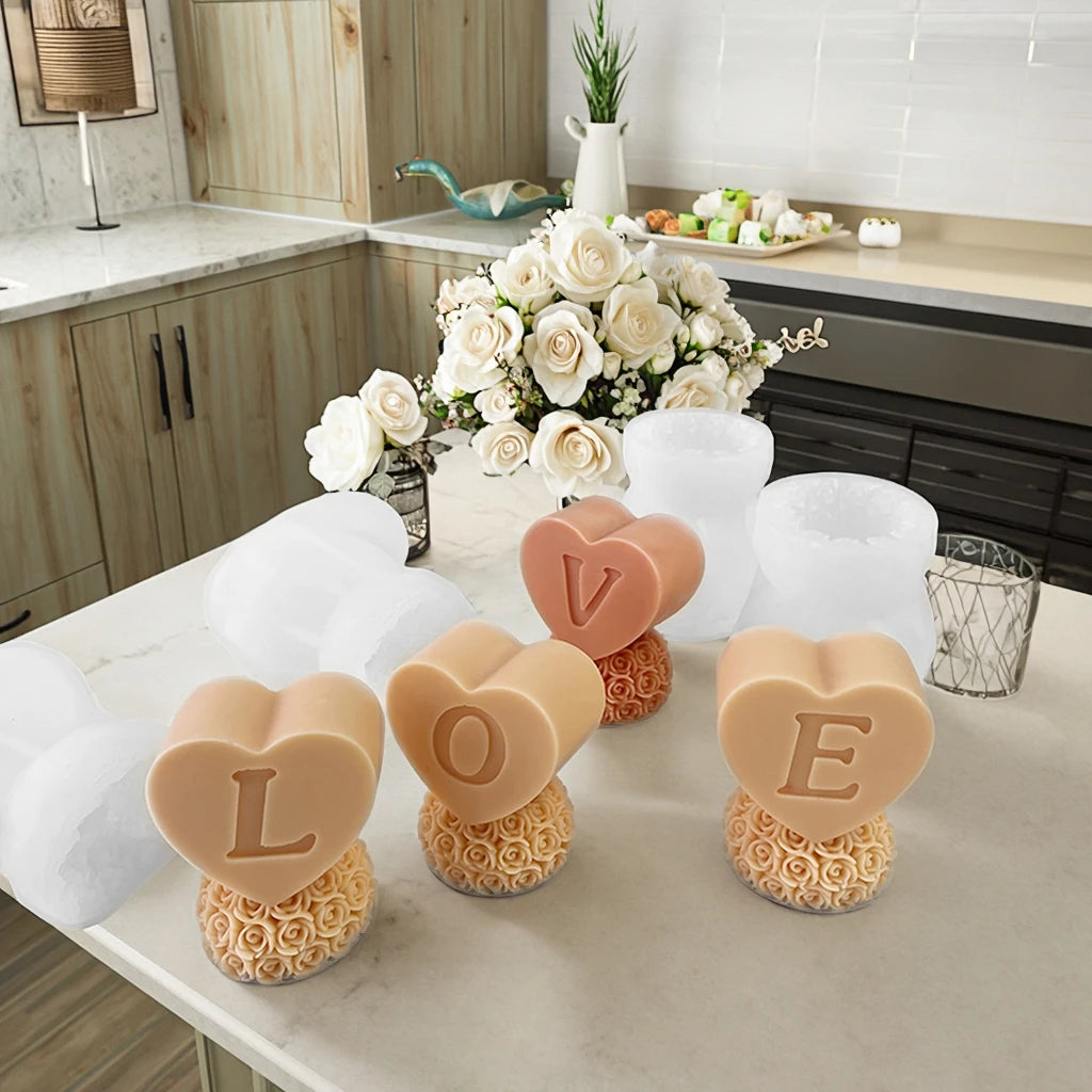 3D Valentine's Day Rose love Letter Candle Mold DIY Aromatherapy Plaster Drip Ornament Silicone Mold