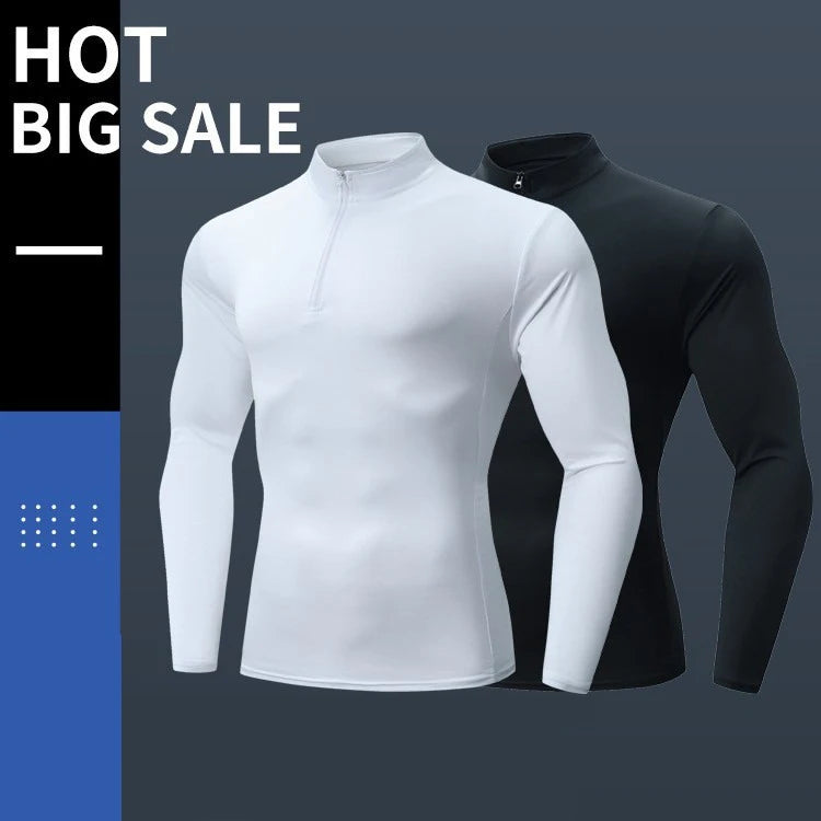 Men's Custom Logo Quarter Zip High Collar Sweatshirt Breathable Gym Cycling Running Sports Jogging Fitness Wear Tight Summer