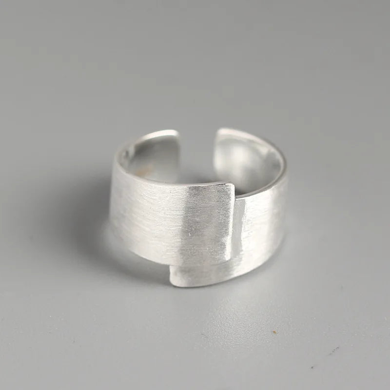 Simple Design S925 Sterling Silver Brushed Wide Open Ring for Women Fine Jewelry TYJ0164