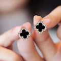 Wholesale Fashionable Earrings and Simple Black Four-leaf Clover Full Rhinestone Earrings for Women Jewelry