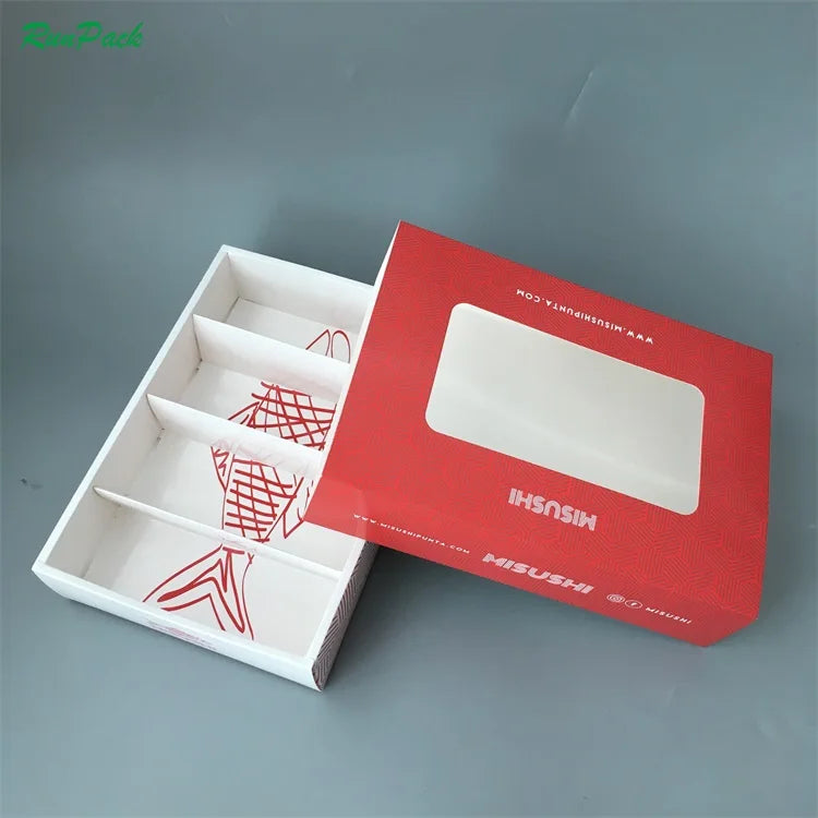 Custom Disposable Cardboard Sushi Packaging Take Away Paper Box Sponge Lining UV Coating Matt Lamination Noodle Chewing Gum