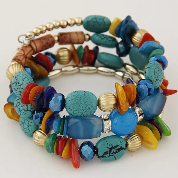 Fine Bohemian Loose Beads Crystal Pendant Bracelet for Women Multilayer Natural Stone Couple Bracelets Bangles