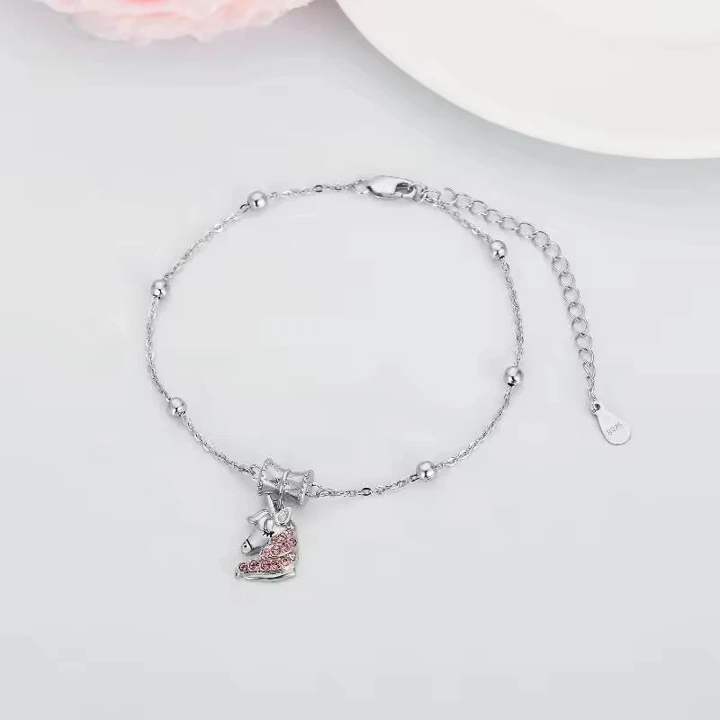 Fashion Children Jewelry S925 Sterling Silver Pink Zircon Unicorn Chain Bracelet