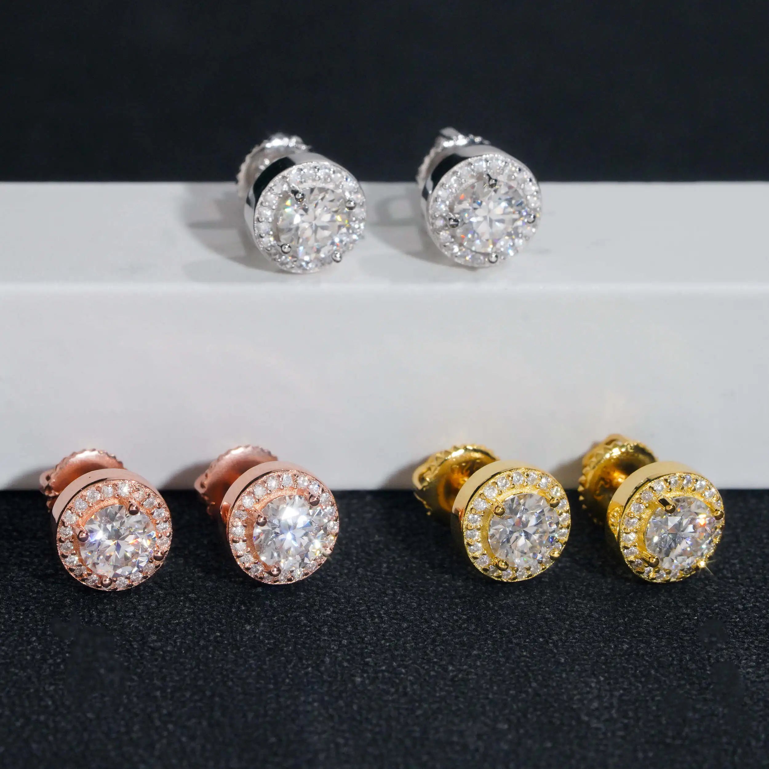 Fine Jewelry 925 Sterling Silver Iced Out Hip Hop Jewelry Diamond Stud VVS Moissanite Earrings