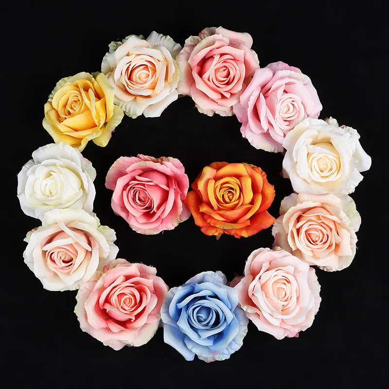 European Quality 10cm Silk Roses Flower Head 18 Colors Artificial Rose Flowers for Decoration
