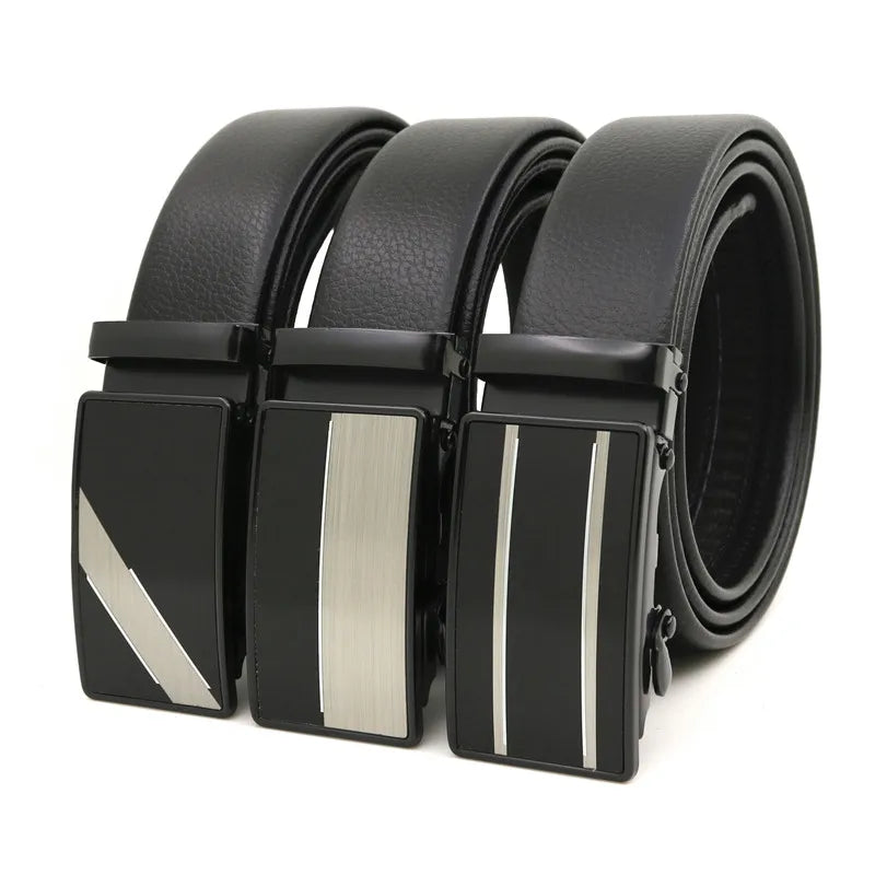 LQbelt Wholesale Custom New Adjustable Casual Automatic Buckle Belt Fashion Business Men Black PU Leather Belts