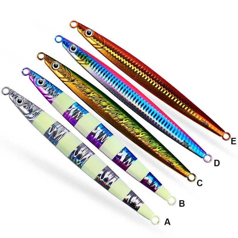WEIHE 100g 200g 5 Colors Metal Jig Lure Hard Lead Fish Fishing Bait Fast Sinking Jigging Lures Saltwater Trolling Boat Baits