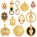 Unique Fine Tortoise Snake Owl Lion Disc Animal Charm PendantCute 18K Gold Necklace Bracelet for Handmade Jewelry Supplies L21