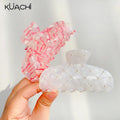 KUACHI Wholesale French Handmade Pink Acetate Hair Claw Large Elegant Custom Pearl Hair Claw for Women