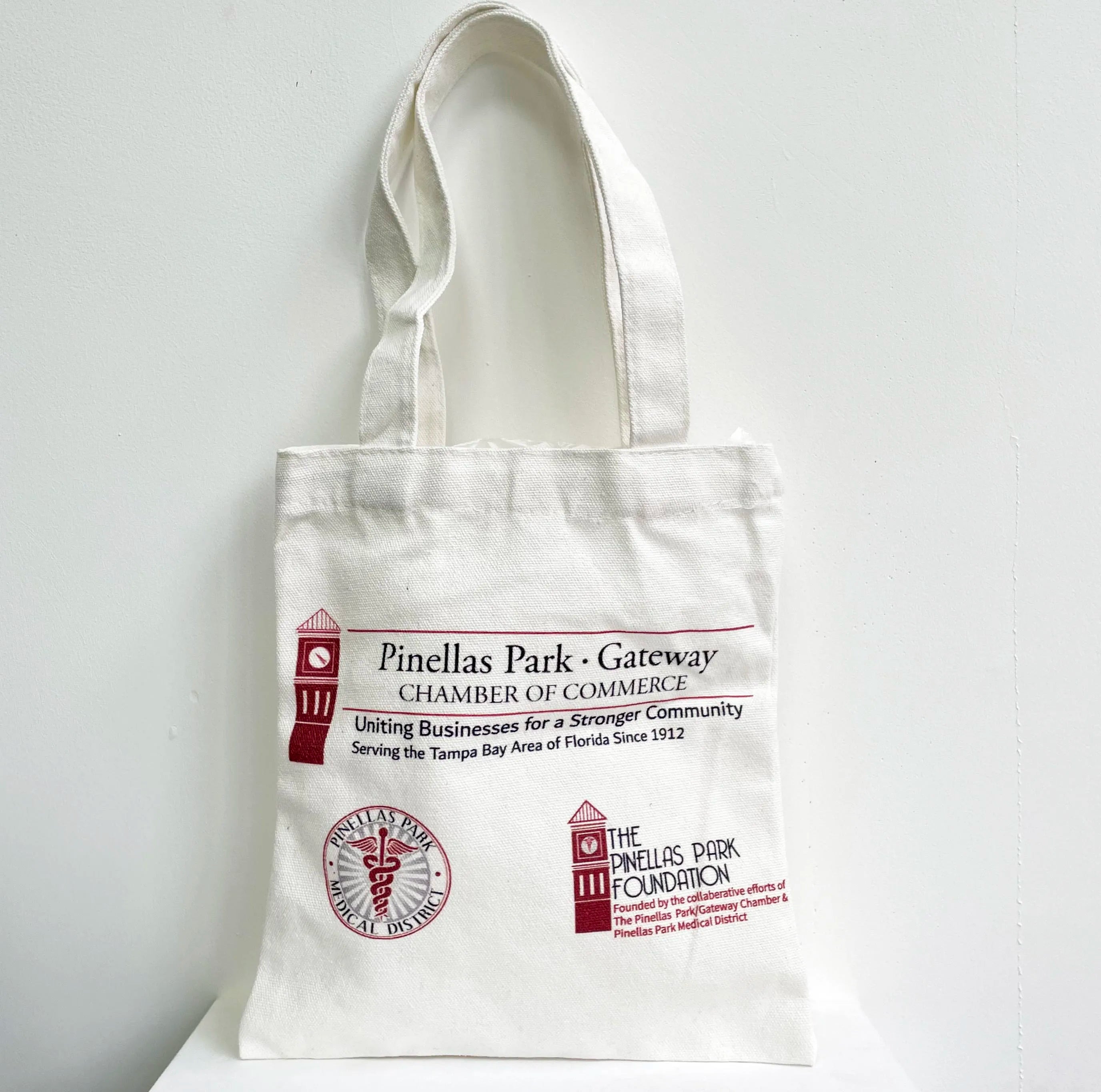 Personalized Blue Cotton Tote Bag with White Logo Zipper Closure for Packaging Usage